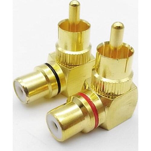 2Pcs RCA Right Angle Male To Female Gold Plated Connector 90 Degree Adapters Connectors