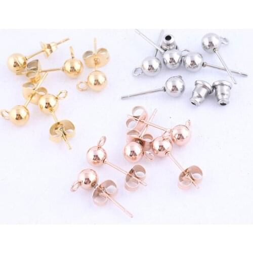 20pcs Surgical Stainles Steel 5mm Ball Earring Posts Connector with backs rose gold plated Diy For Jewelry Making Supplies