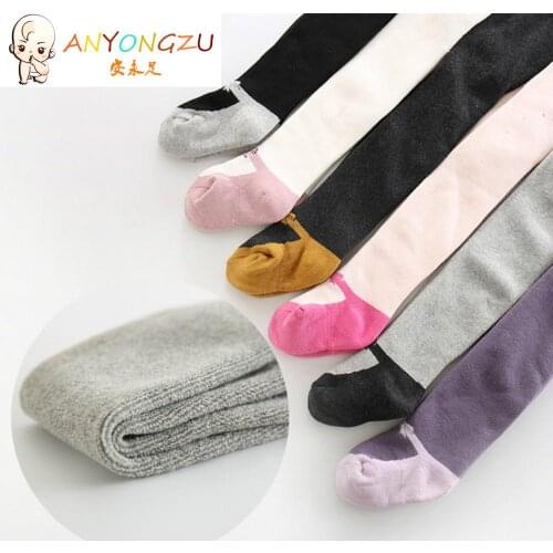 2020 Extra Solid Color Tights Winter New Cotton Baby Pantyhose Terry Thickened Elastic Thermal Cartoon Little Girl 0-6Years