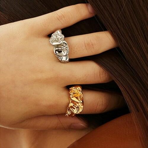 2021 Real Golden Ins Hip Hop Locomotive Punk Atmosphere Exaggerated Texture Trendy Metal Open Loop Female European And American