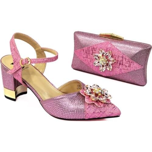 2021 New Arrivals High Quality African Women Shoes and Bag to Match in Pink Color Slingbacks Sandals for Wedding