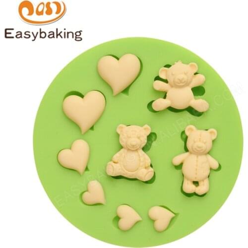 3D Teddy Bears and Love Hearts Silicone Fondant Molds Kitchen Accessories Cake Decorating Tools