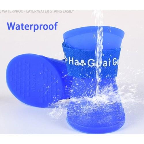 4PCS Pet Dog Shoes Waterproof Rain Boots Gel Booties Rubber Dog Pet Mascotas Rain Boots Anti Slip For Small Med Puppy Boots Rain