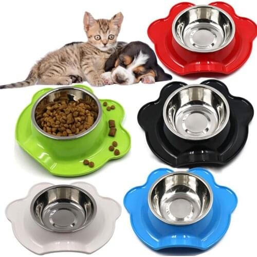 5 colors Pet Dog Bowl Puppy Cat Bowl Water Food Storage Feeder Non-toxic PP Resin Stainless Steel Combo Rice Basin Water Dish
