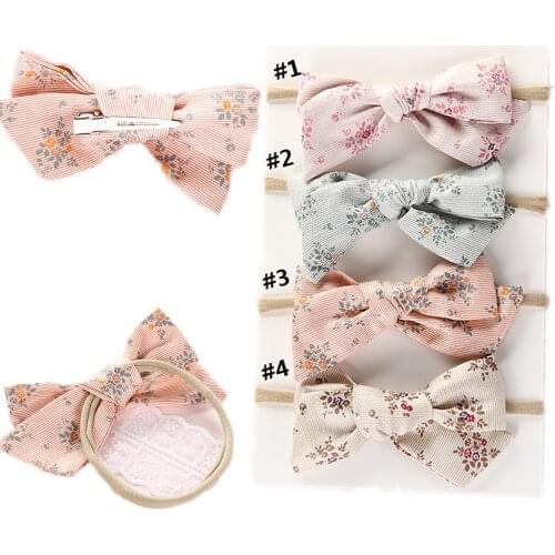 Baby Girl Hair Accessories Bows Nylon Headbands Baby Hairpins Print Headband For Children Hair Clips For Girls Elastic Hair band