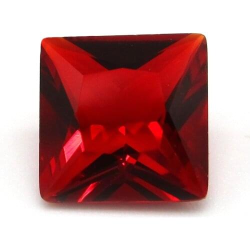 Free Shipping Red Glass Stone Square Shape Princess Cut 2x2mm-12x12mm Loose Synthetic Gemstone For Jewelry