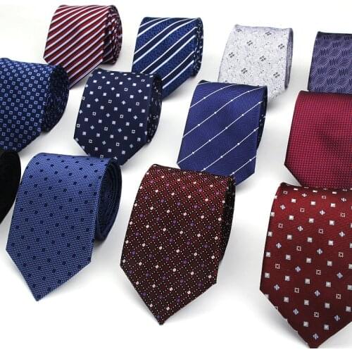 Brand New 100% Silk Ties For Men Classic Jacquard Dots Neck Ties for Man Blue Navy Stripe Necktie For Gift Party Plaid Suits Tie