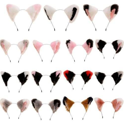 Gradient Color Block Faux Fur Animal Headband Plush Kitten Wolf Ears Hair Hoop Anime Maid Lolita Halloween Party Cosplay E56F