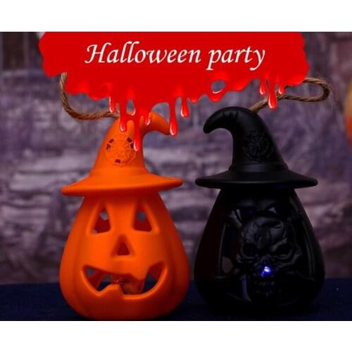 Halloween Pumpkin Lantern Resin LED Light Skull Lamp Portable Horror Decoration