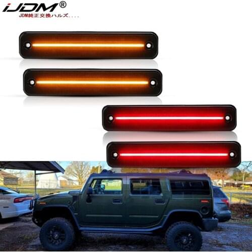 IJDM Amber LED Side Marker Repeater Lights Side Turn Signal Light Lamp Front and Red Rear Indicator for Hummer H2 2003-2009 12V