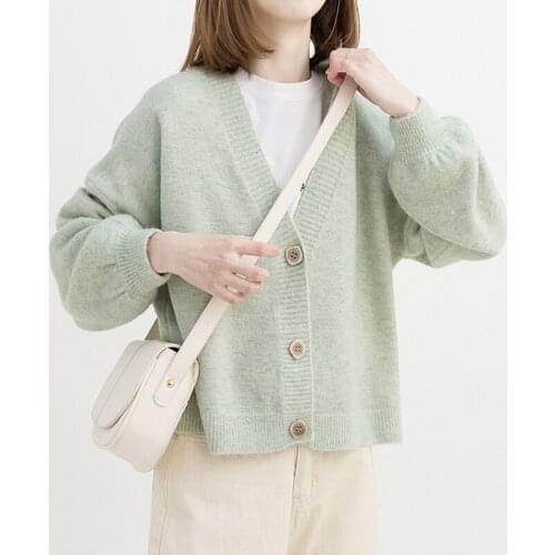 Green Yellow Sweater Short Cardigan Women 2020 Autumn Single Breasted Long Sleeve Loose Caridgan Female Knitted Jacket Women