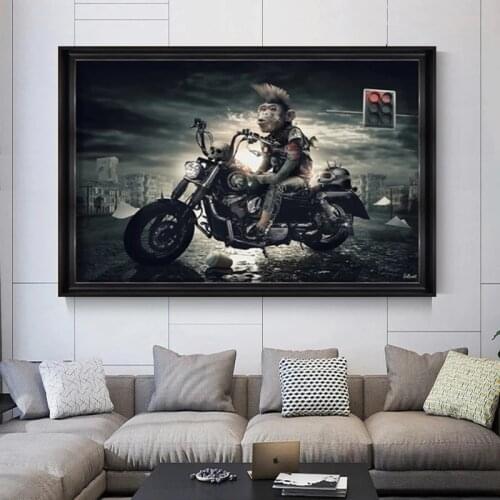 Cool Monkey Riding Motorcycle Canvas Painting Posters and Prints Wall Art Picture for Living Room Home Decor (No Frame)
