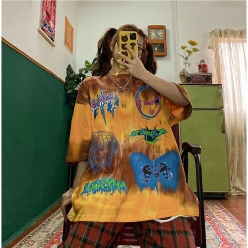 Summer 2021 new street vintage hip-hop short sleeve T shirt popular logo half sleeve loose lovers T shirt top fashion clothes