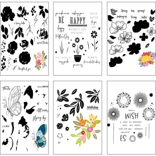 Flower Butterfly Happy Metal Cutting Dies Clear Stamps Transparent Silicone Seal for DIY Scrapbooking Photo Album Decorate