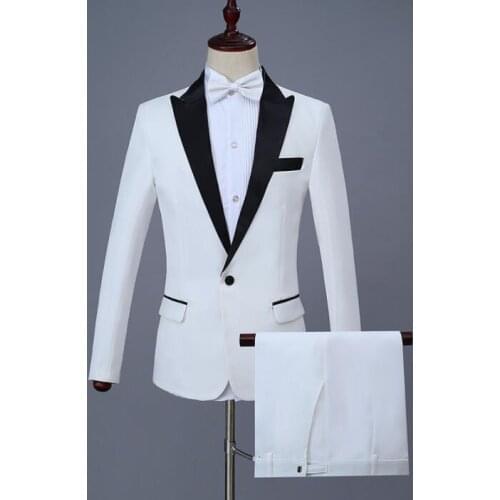 Singer star style dance stage clothing for men groom suit set with pants 2020 mens wedding suits costume white formal dress tie