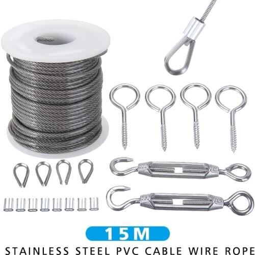 Newest 15M 2mm Stainless Steel Wire Rope Cable Hooks Hanging Kit Set Multifunctional Clothesline Wire Ropes Kit