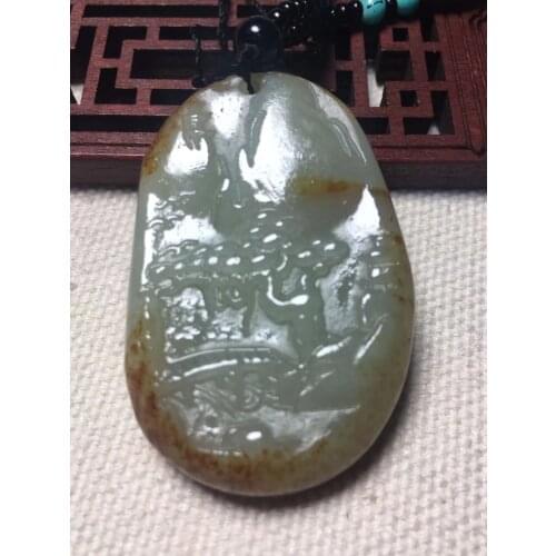Real hetian jade handcarved landscape jade pendant necklace unique design jadeite jade necklace women men jewelry