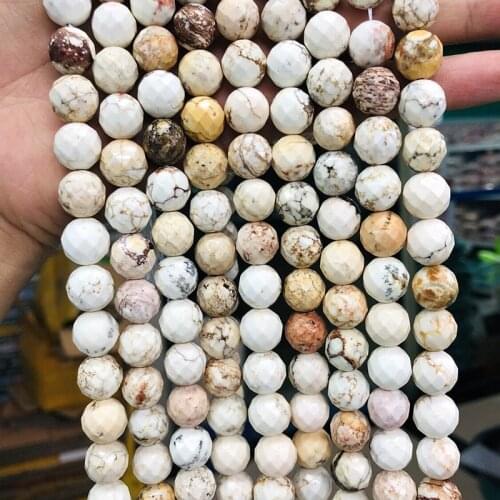 Wholesale Faceted Magnesite Howlite beads,4mm 6mm 8mm 10mm 12mm Round Gem Stone Loose Beads For Jewelry Making,1of 15" strand
