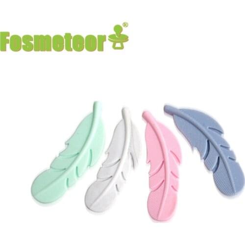 Fosmeteor 10pcs Silicone Feather Baby Teether Bead BPA Free DIY Teething Necklace Rodent Pendant Jewelry Nursing Shower Toy