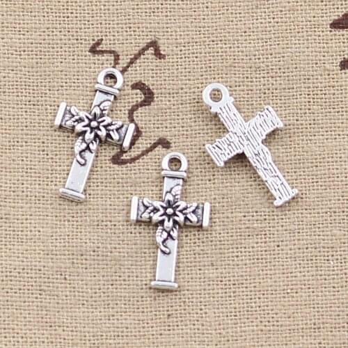 20pcs Charms Cross Flower 20x11mm Antique Making Pendant fit,Vintage Tibetan Silver color,DIY Handmade Jewelry