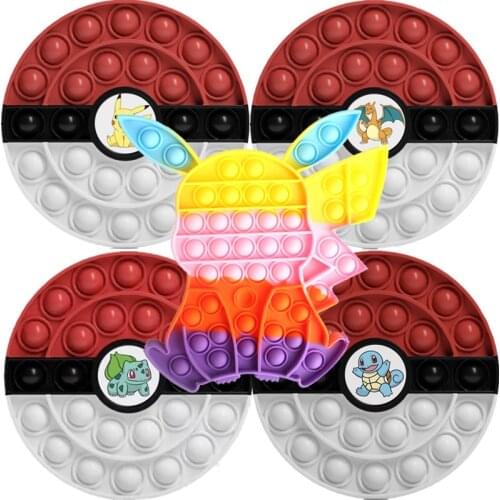 Pokemon Go Pikachu Anime Anti Stress Push Bubble Figet Toys Keychain Antistress Reliever Child Funny Fidget Kawaii Gift For Boys