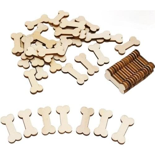50pcs Dog Bone Cutouts Wooden Blank Crafts Decor for Arts & Crafts Projects Ornaments Wedding Table Scatter Decoration