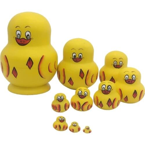10 PCS Cute Duck Wooden Russian Nesting Dolls Babushka Matryoshka Gift Toy