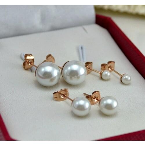 Martick Classic Simple Style Woman Pearl Stud Earrings Rose Gold Color High Quality Hot Product For Young Girl Gift E134