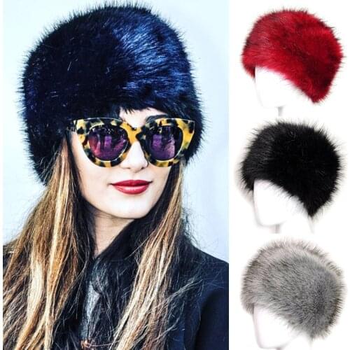 Winter Faux Fur Caps Warm Women Hats Russian Tick Fluffy Imitation Fox Fur Hat Headband Plush Earwarmer Ski Hat