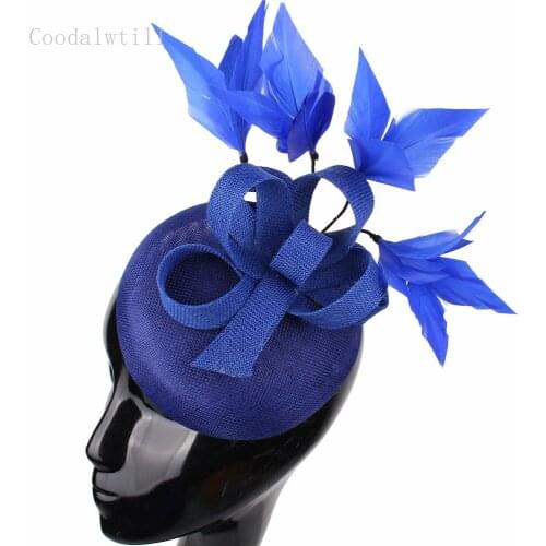 Ladies wedding fedora cap hair pin women elegant church fascinator hat derby event millinery cap fancy feather headpiece bride