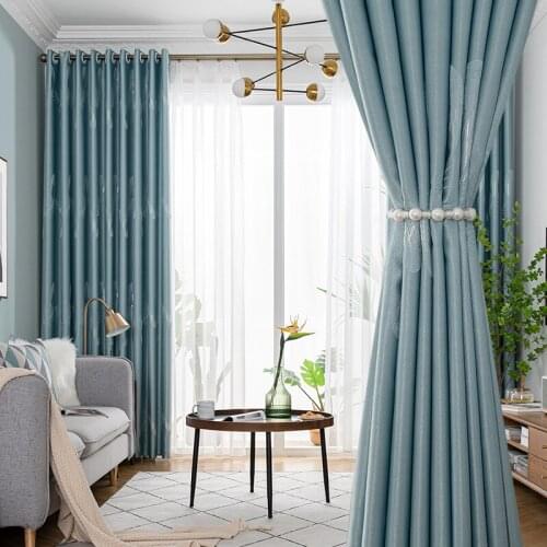 Blue Feather Window Blackout Curtain for Living Room Bedroom Embroidery Design High Shading Drapes Custom Made