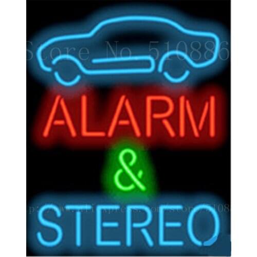 Alarm & Stereo Real Glass Tube Car Garage neon sign Beer Pub Handcrafted Automotive signs Shop Store Business Signboard 17"x14"