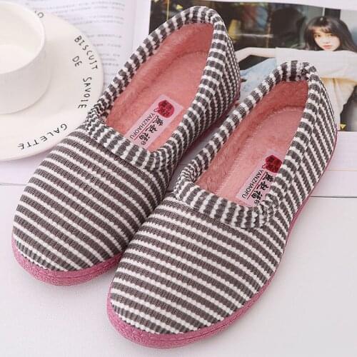 Women Autumn Winter Plush Slippers Ladies Soft Bottom Non-slip Indoor Floor Shoes Bow Home Slip On Warm Cotton Shoes