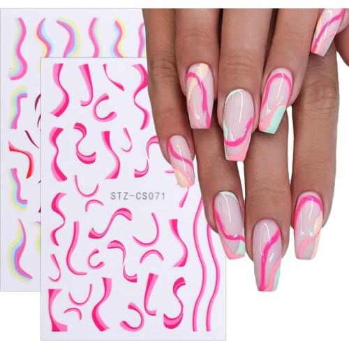 Wave Line 3D Nail Stickers Red Purple Blue Rainbow Whirlpool Geometry Line Slider Nail Design Nail Art Deco Manicure LESTZ-CS071