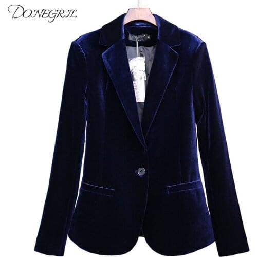 High Quality 2020 New Velvet Women Blazer Black Blue Elegant Lady Blazers Suits Plus Size Long Sleeve Slim Office Suit Jackets