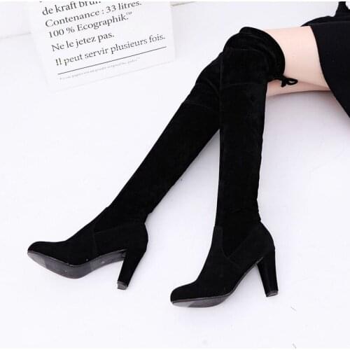 Sexy Thigh High Boots Plus Size High Heels Women Boots Faux Suede Over-the-knee Boot Autumn Female Winter Shoes Botines Mujer
