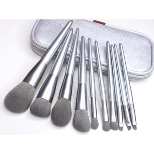 10set/lot 10pcs/set Sliver Snow Moonlight Cosmetic Brush Suit Synthetic Fiber Beginner Makeup Appliances Cosmetic Tools HA1925