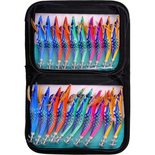 10 Pieces Luminous Bead Wooden Shrimp Box Fake Shrimp Bait Squid Hook Umbrella Hook Artificial Bait For Fishing Tool X551G