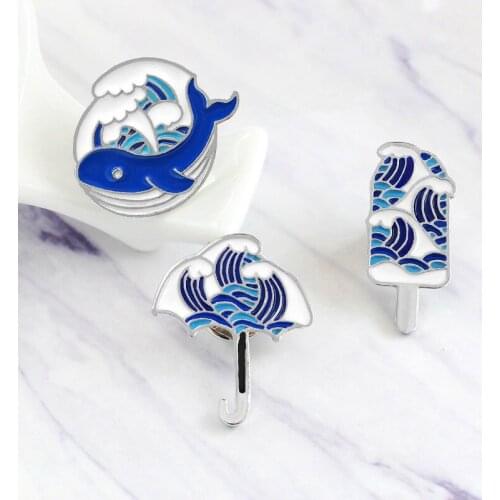 3 style wave pin Whale umbrella ice cream brooches badges Ocean Lapel pins Men women brooches Gift for Friends