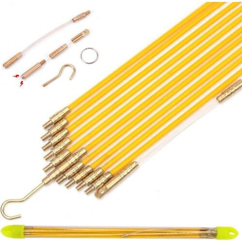 33'(10m) Wire Noodler Fiberglass Cable Wire Running Rod Coaxial Electrical Connectable Fish Tape Pull Kit in Transparent Tube