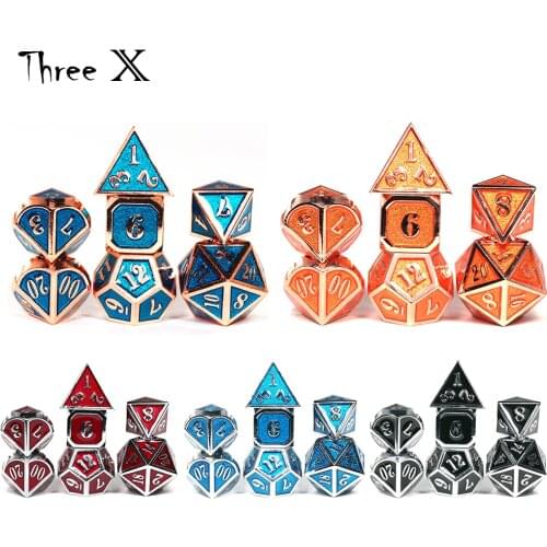 7 Piece Polyhedral Metal DND Dice Set by D20 Collective for Table Top RPG and Gaming - Comes with Velvet Bag