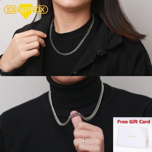 ICEOUTBOX 2pcs/Set Couple Chain Basic Punk Stainless Steel Necklace 6mm 18inch For Women 8mm 24inch For Men Jewelry Gift Box