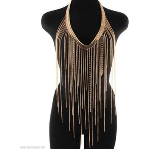 Long Body Chain Necklace Crystal Decoration Tassel Chain Fashion Jewelry Crossover Body Chain Beach for causal wear