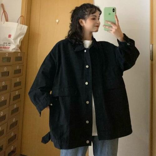 Denim Jackets Womens Spring Plus Size Loose Black Retro Wild Korean Ins Harajuku Students Thin Cargo Shirt