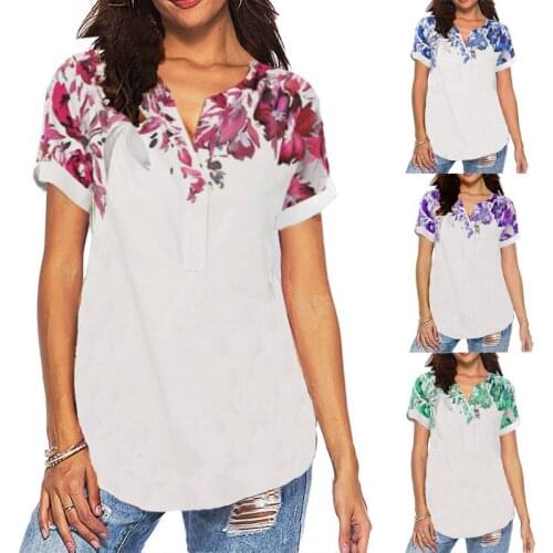 5XL Plus Size Floral Printed T Shirt 2020 Summer Women Casual V- Neck Short Sleeve Tops Tee Fashion Loose T shirt Women Clothing