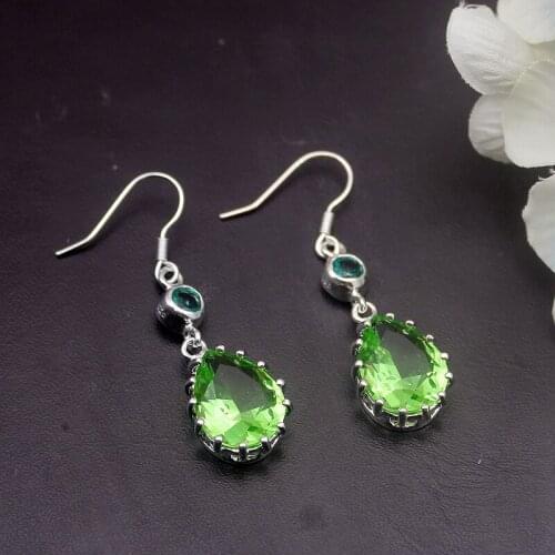 Hermosa Teardrop Shiny GreenTopaz Earrings For Women Fashion Jewelry 1 3/4 Inch A814