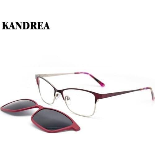 KANDREA Brand Women Metal Magnetic Clip Sunglasses 2021 New UV400 Lens Femalecat Eye Sun Glasses Dual Purpose Driving Eyewear