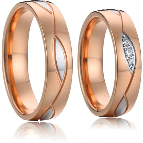 2pcs 1 Pair Vintage Couple Wedding Rings Set For Men And Women 18k Rose Gold Plated Love Alliance Couple Marriage Finger Ring