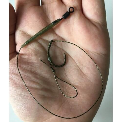 10 x Carp Fishing Combi Rigs-Extra Wide Gape with Curved Shank & Off Set Point-Green and Brown Teflon- Soft Hooklink - carp rigs