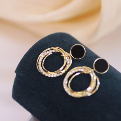 Korean Luxury Shiny Rhinestone Round Drop Dangle Earrings For Women Geometric Multilayer Circle Earrings Elegant Wedding Jewelry